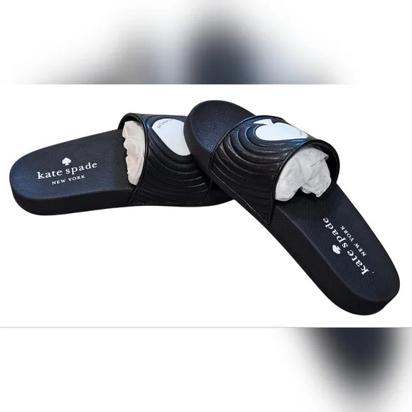 Kate Spade New York Splash Pool Slide Smooth Leather, Size 7 Optic White, New - Picture 2 of 9